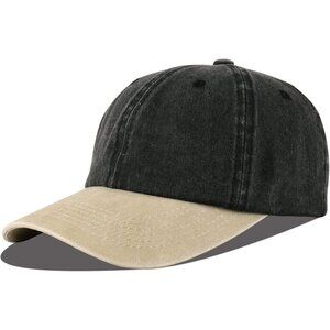 Unisex Black With Khaki Baseball Cap Cotton Soft Fit Washed Denim Adjustable Hat